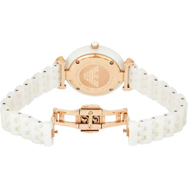 EMPORIO ARMANI Retro White Ceramic Mother of Pearl Dial Quartz Watch for Ladies - EMPORIO ARMANI AR1486