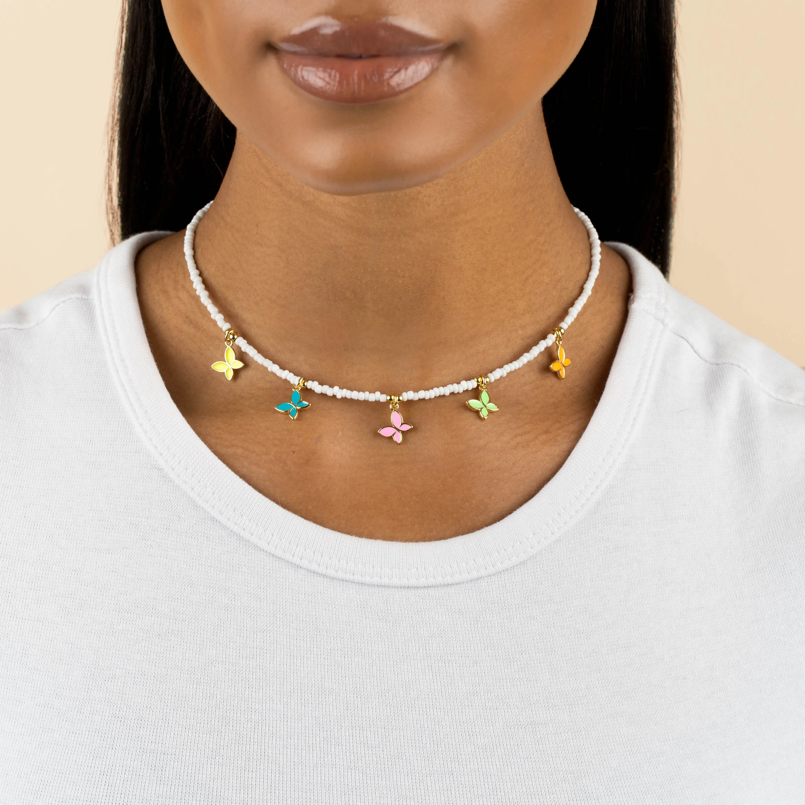 Enamel Colored Multi Butterfly Necklace
