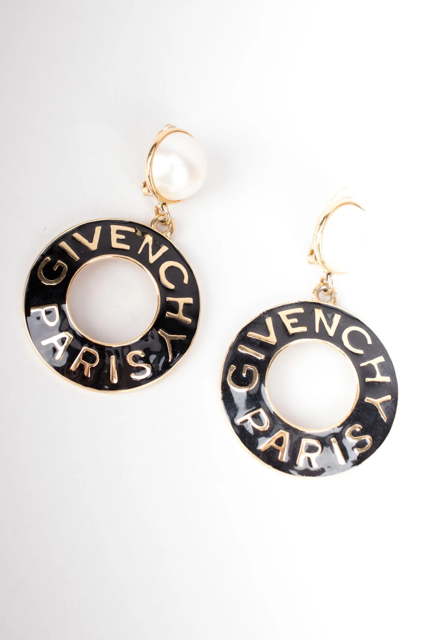 Enamel Pearl Drop Hoop Earrings