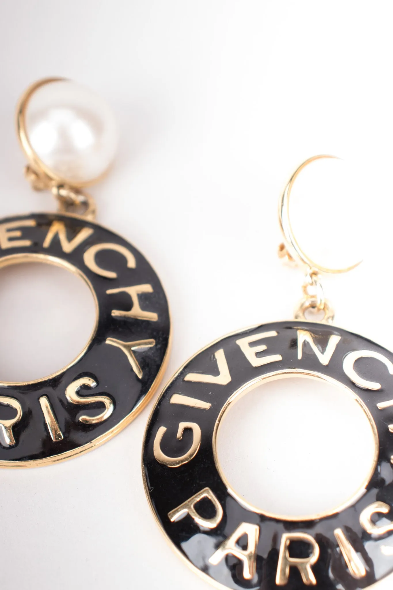 Enamel Pearl Drop Hoop Earrings