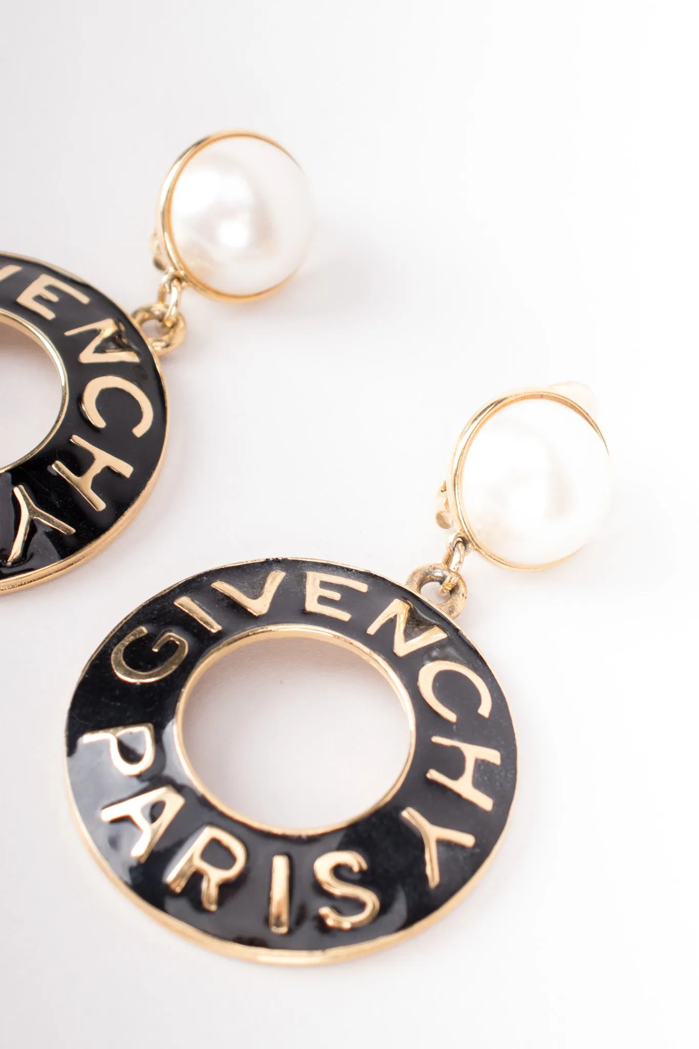 Enamel Pearl Drop Hoop Earrings