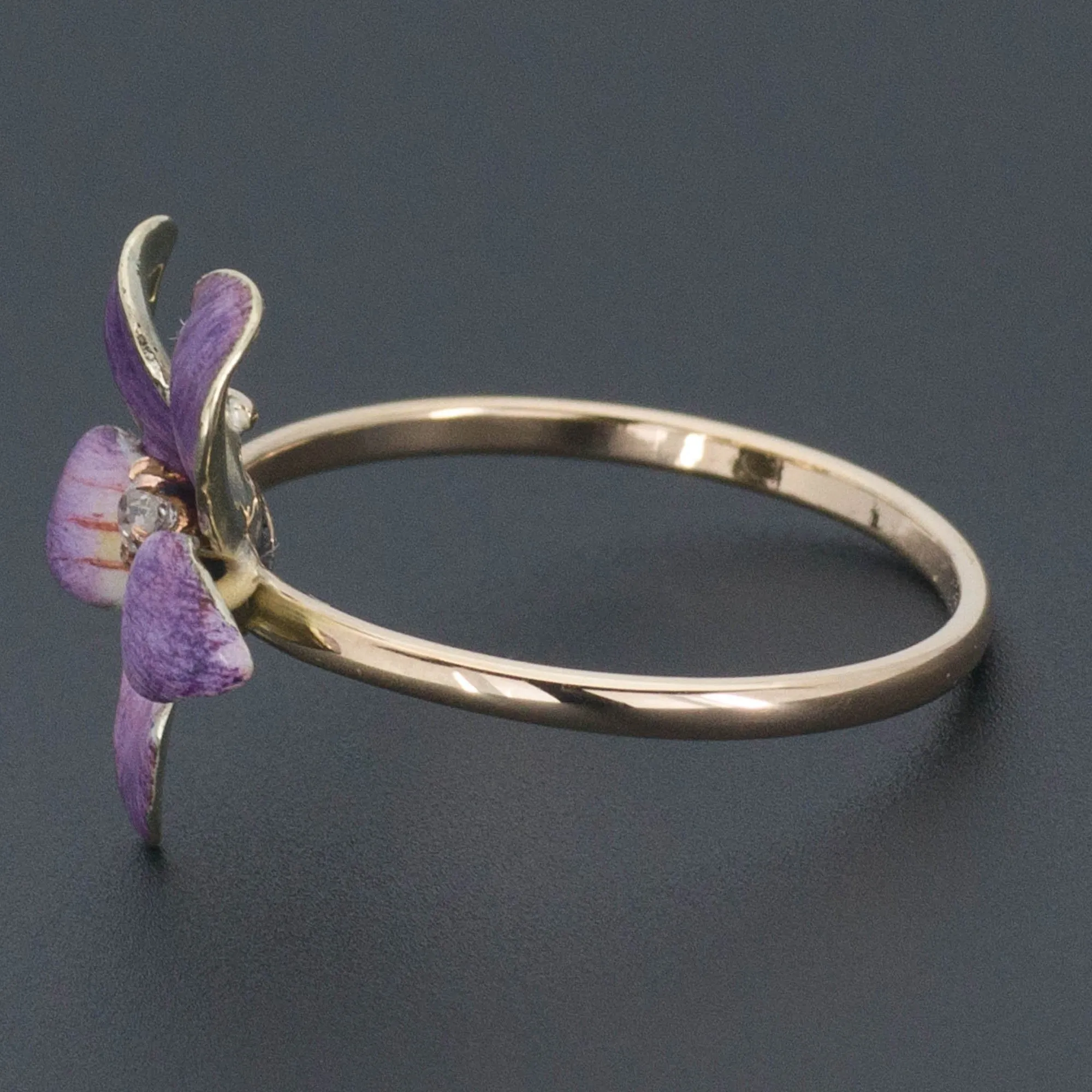 Enamel Violet Ring | 14k Gold Flower Ring