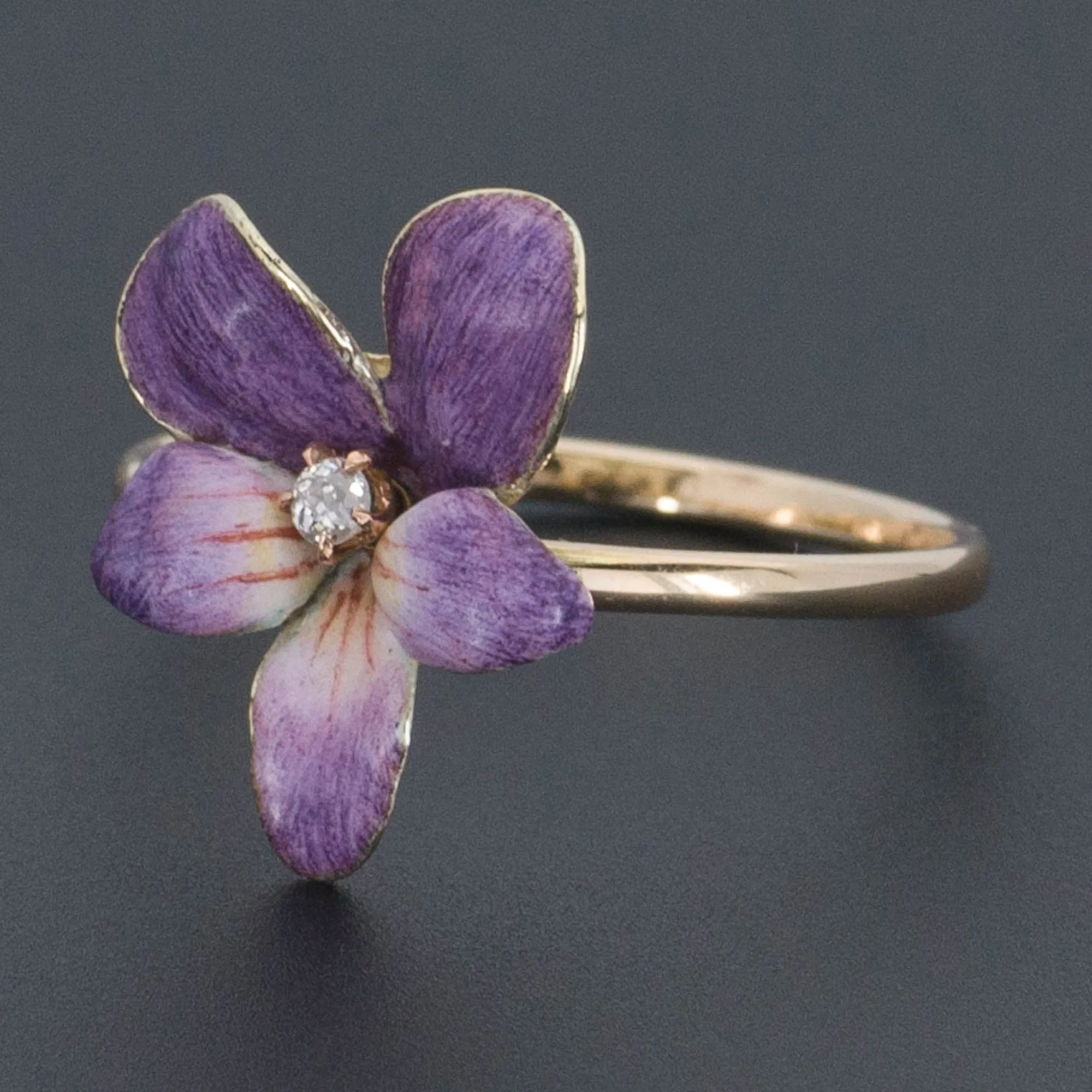 Enamel Violet Ring | 14k Gold Flower Ring