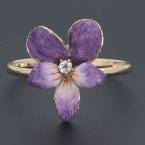 Enamel Violet Ring | 14k Gold Flower Ring