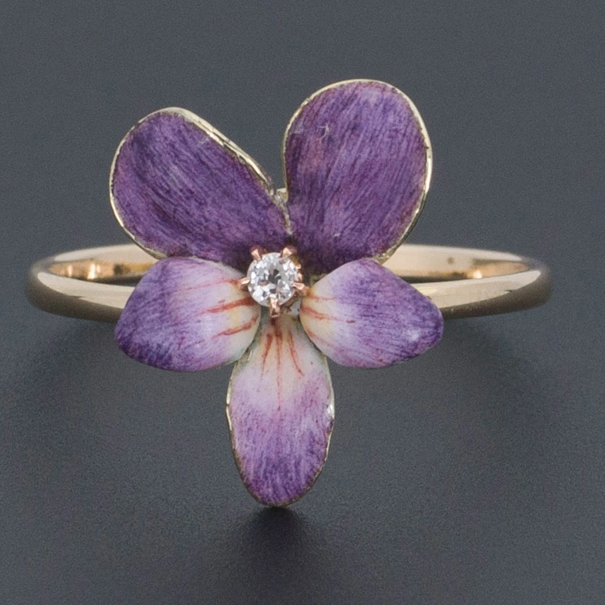 Enamel Violet Ring | 14k Gold Flower Ring