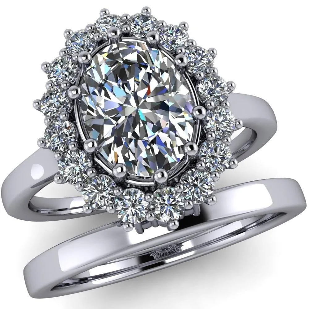 Enri Oval Center Stone Full Diamond Encrusted Halo Ring