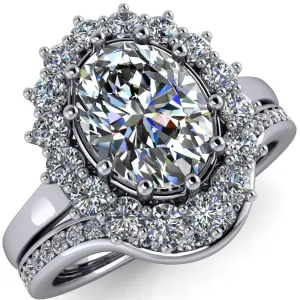 Enri Oval Center Stone Full Diamond Encrusted Halo Ring