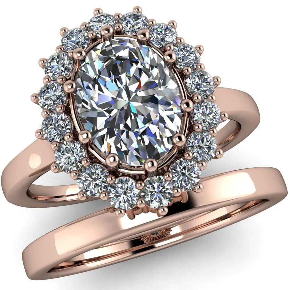 Enri Oval Center Stone Full Diamond Encrusted Halo Ring