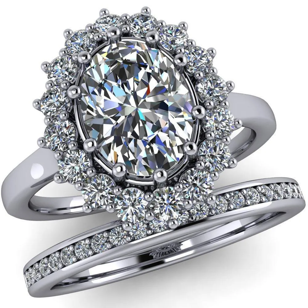 Enri Oval Center Stone Full Diamond Encrusted Halo Ring