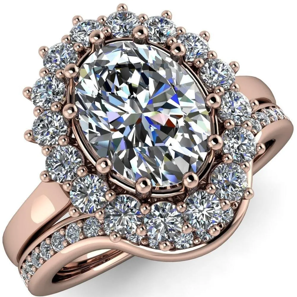 Enri Oval Center Stone Full Diamond Encrusted Halo Ring