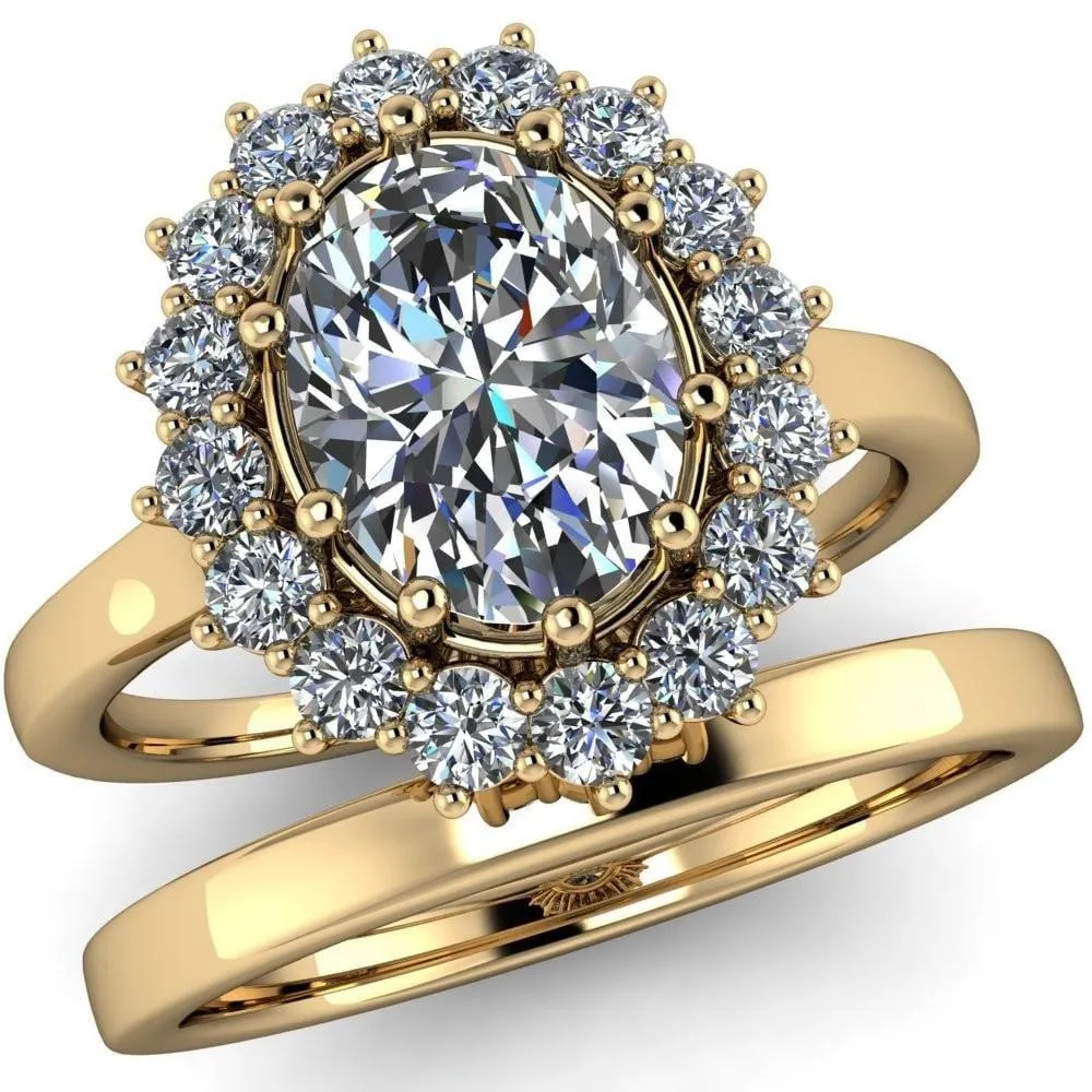 Enri Oval Center Stone Full Diamond Encrusted Halo Ring