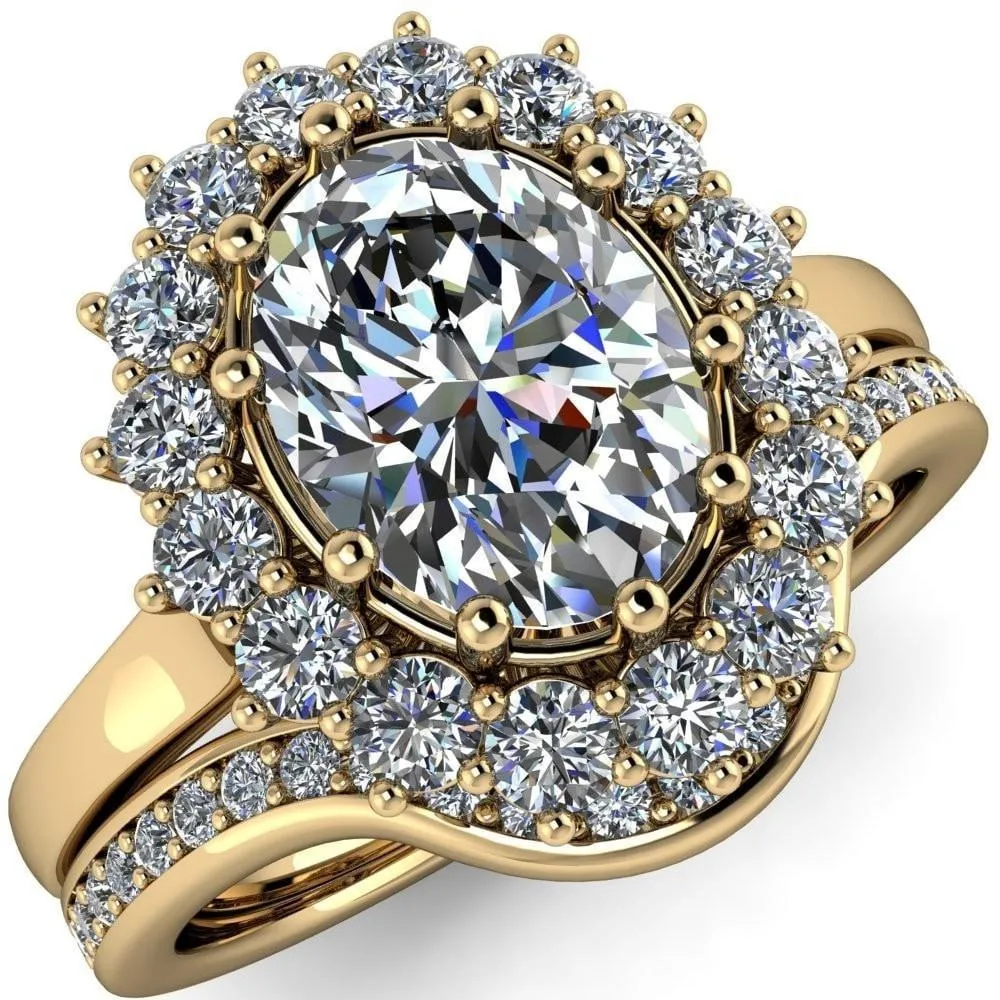 Enri Oval Center Stone Full Diamond Encrusted Halo Ring