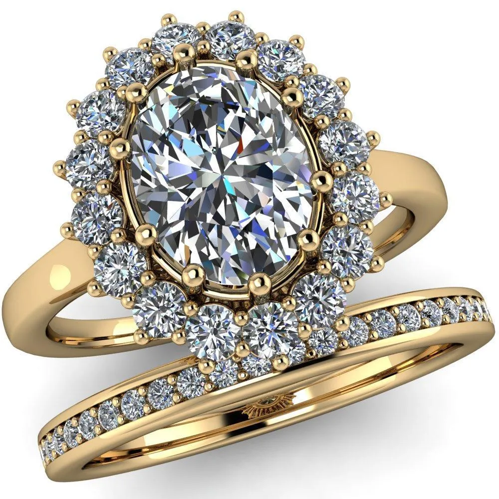 Enri Oval Center Stone Full Diamond Encrusted Halo Ring