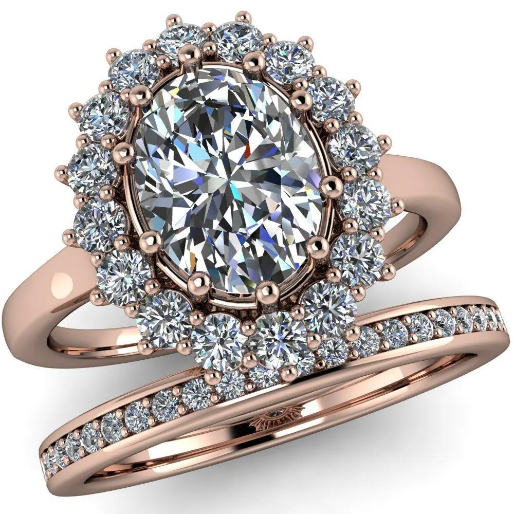 Enri Oval Center Stone Full Diamond Encrusted Halo Ring