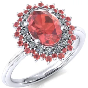 Eridanus Oval Padparadscha Sapphire Cluster Diamond and Padparadscha Sapphire Halo Wedding Ring ver.2