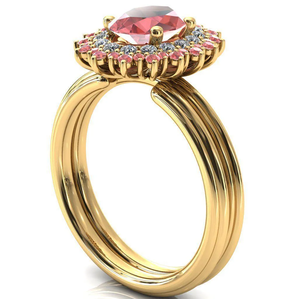 Eridanus Oval Padparadscha Sapphire Cluster Diamond and Padparadscha Sapphire Halo Wedding Ring ver.2
