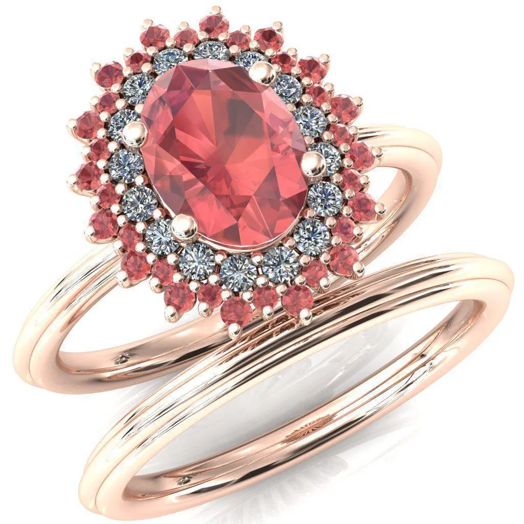 Eridanus Oval Padparadscha Sapphire Cluster Diamond and Padparadscha Sapphire Halo Wedding Ring ver.2