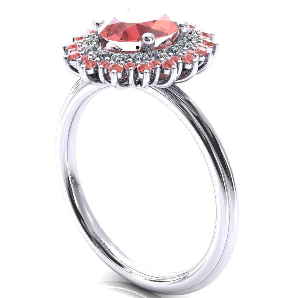 Eridanus Oval Padparadscha Sapphire Cluster Diamond and Padparadscha Sapphire Halo Wedding Ring ver.2