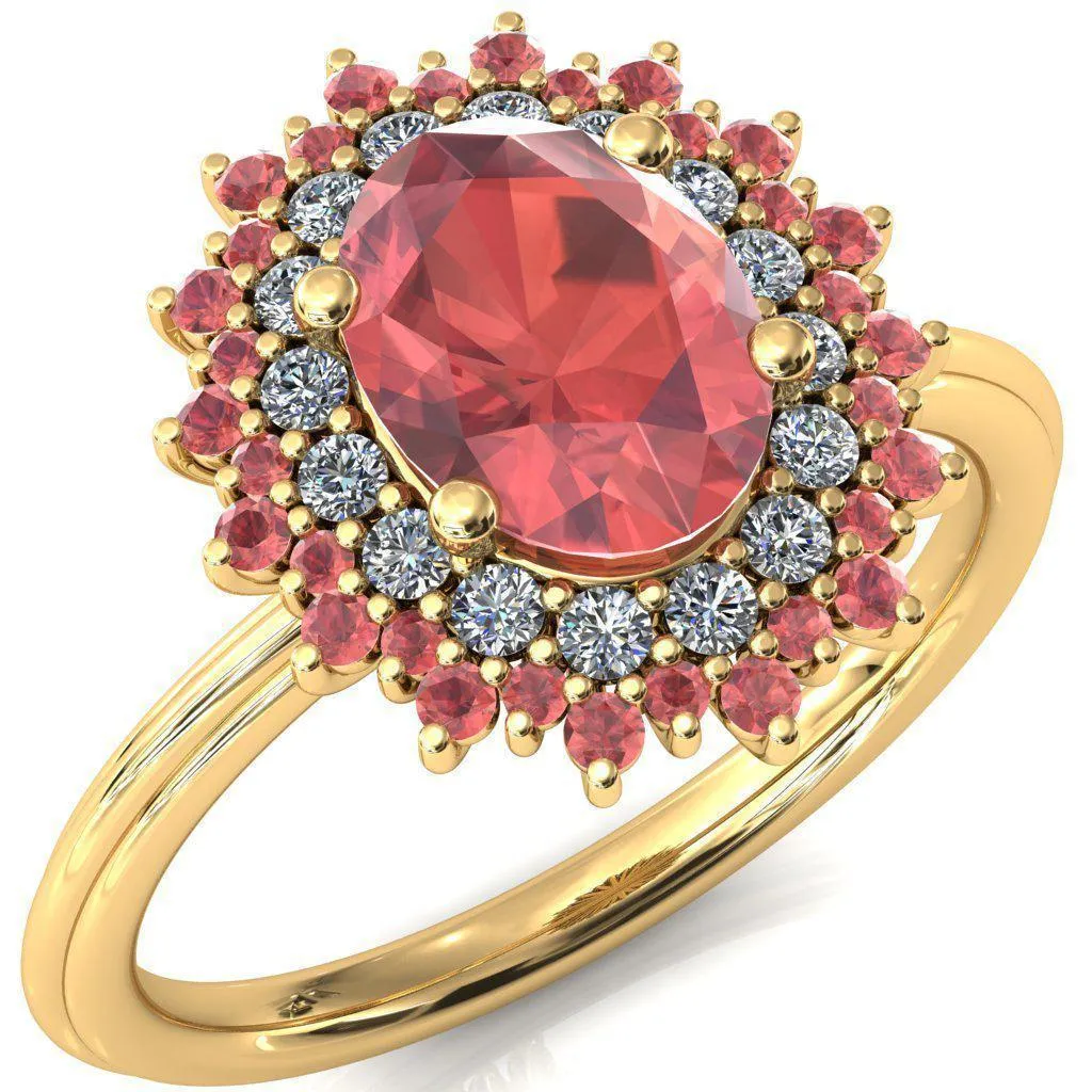 Eridanus Oval Padparadscha Sapphire Cluster Diamond and Padparadscha Sapphire Halo Wedding Ring ver.2