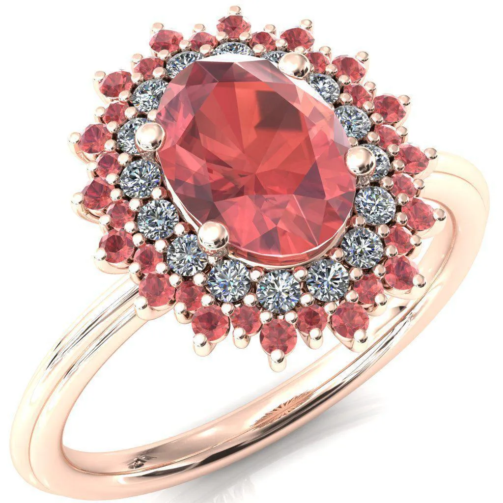 Eridanus Oval Padparadscha Sapphire Cluster Diamond and Padparadscha Sapphire Halo Wedding Ring ver.2