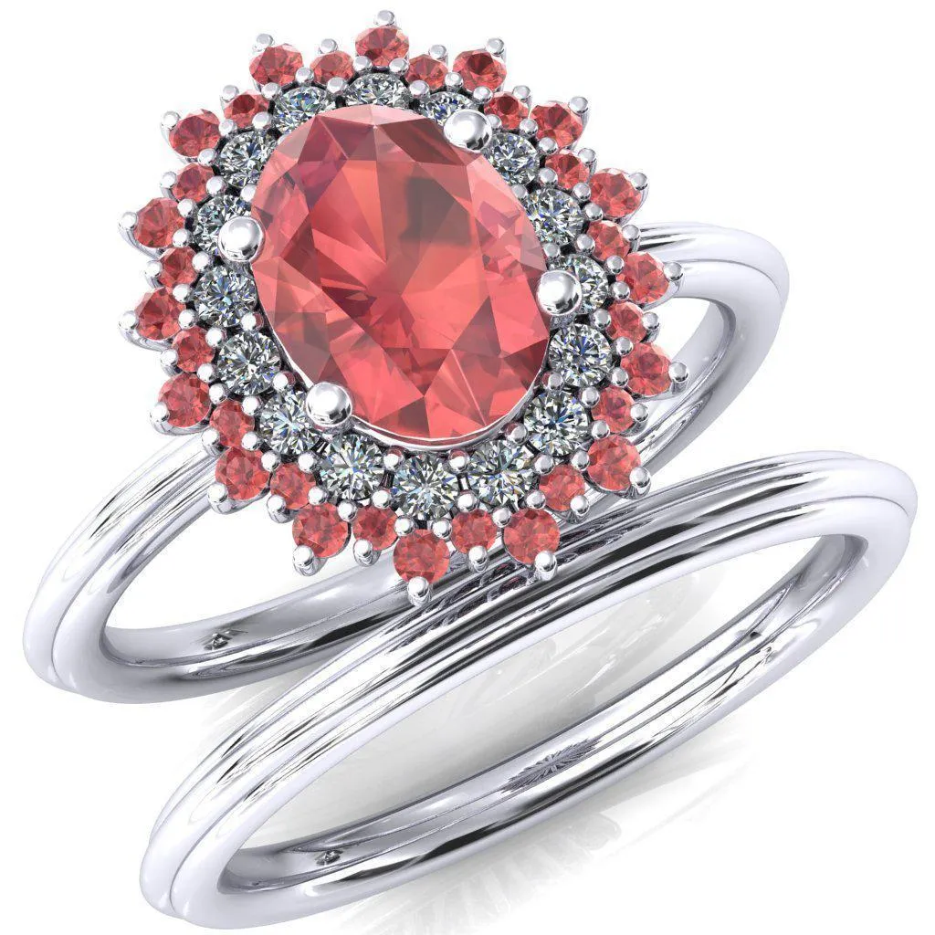 Eridanus Oval Padparadscha Sapphire Cluster Diamond and Padparadscha Sapphire Halo Wedding Ring ver.2