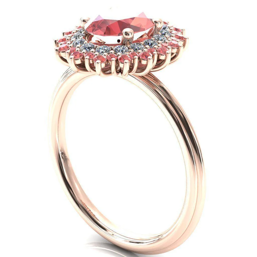 Eridanus Oval Padparadscha Sapphire Cluster Diamond and Padparadscha Sapphire Halo Wedding Ring ver.2