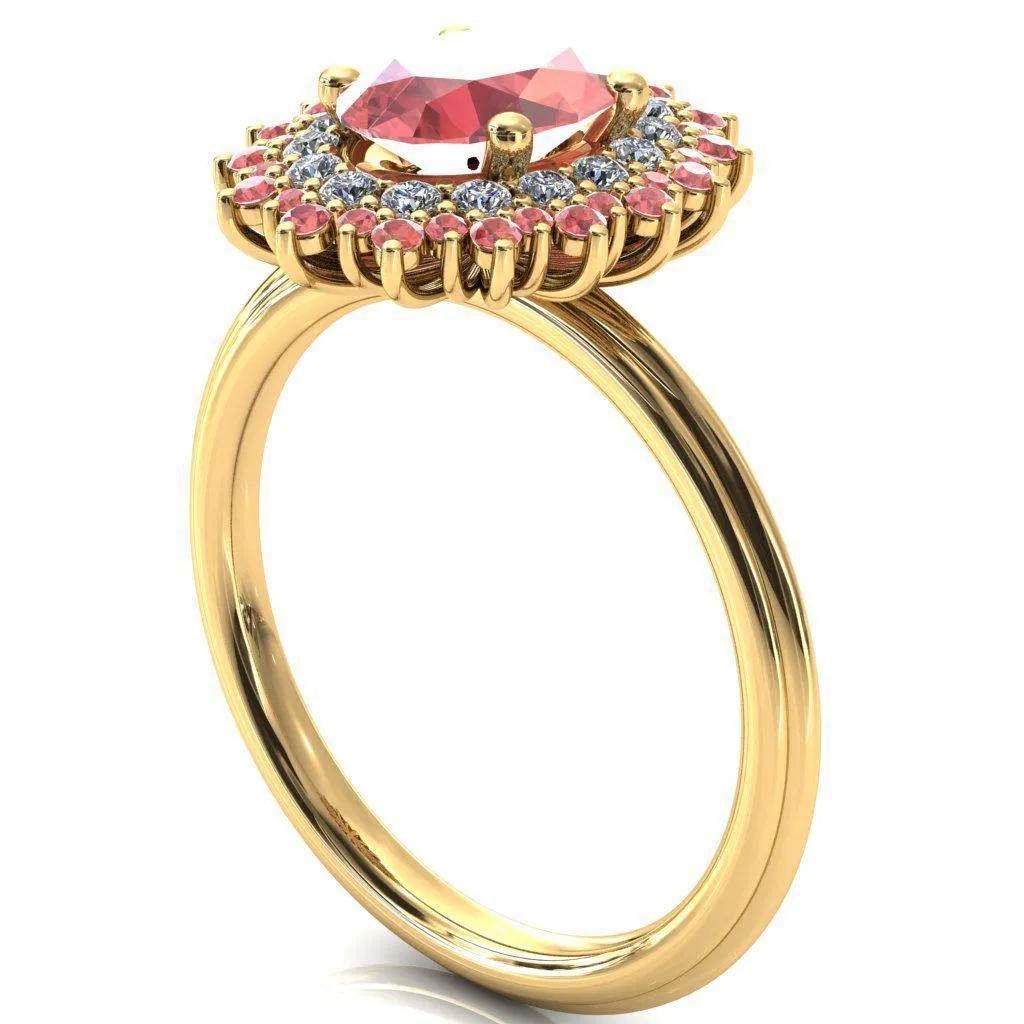 Eridanus Oval Padparadscha Sapphire Cluster Diamond and Padparadscha Sapphire Halo Wedding Ring ver.2