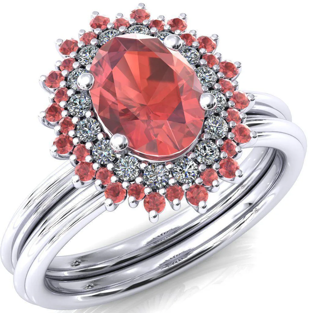 Eridanus Oval Padparadscha Sapphire Cluster Diamond and Padparadscha Sapphire Halo Wedding Ring ver.2