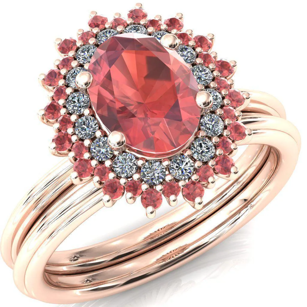 Eridanus Oval Padparadscha Sapphire Cluster Diamond and Padparadscha Sapphire Halo Wedding Ring ver.2