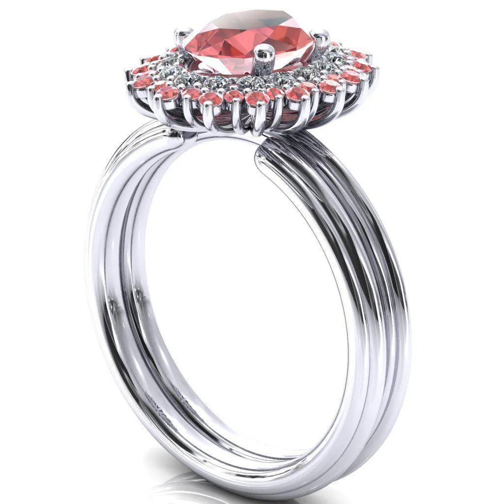 Eridanus Oval Padparadscha Sapphire Cluster Diamond and Padparadscha Sapphire Halo Wedding Ring ver.2