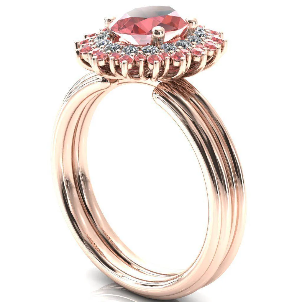 Eridanus Oval Padparadscha Sapphire Cluster Diamond and Padparadscha Sapphire Halo Wedding Ring ver.2
