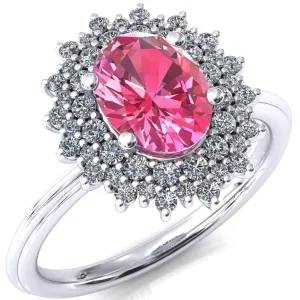 Eridanus Oval Pink Sapphire 4 Prong Diamond Cluster Halo Engagement Ring