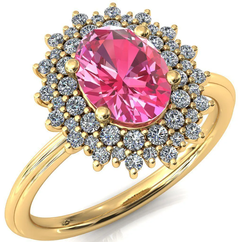 Eridanus Oval Pink Sapphire 4 Prong Diamond Cluster Halo Engagement Ring