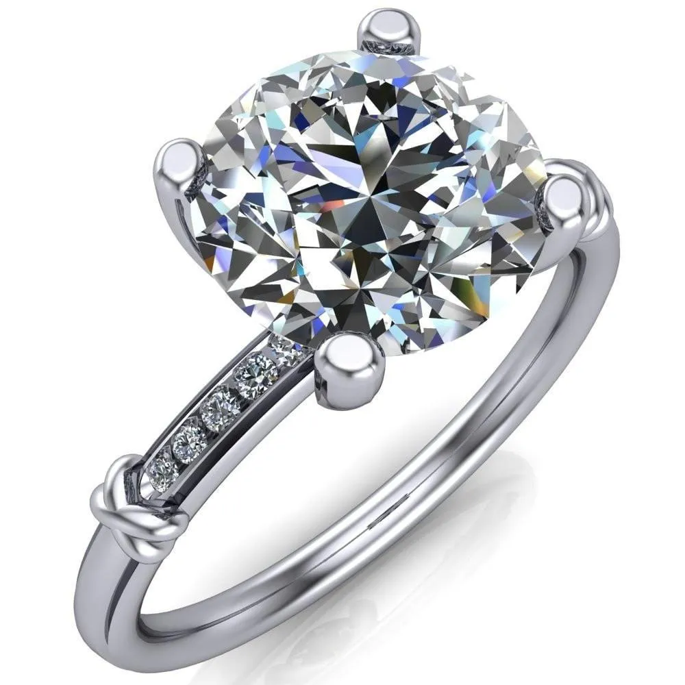 Etta Round Center Stone 4 Prong Diamond Channel Set Ring