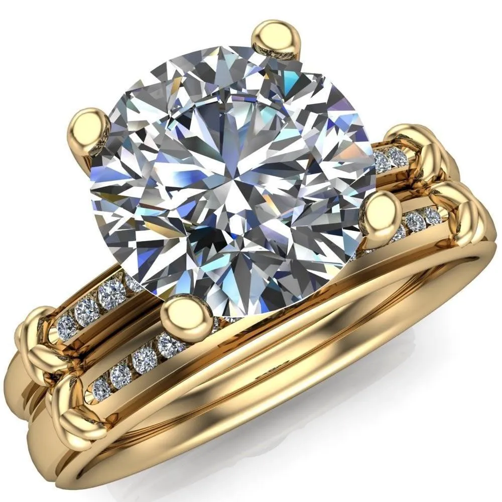 Etta Round Center Stone 4 Prong Diamond Channel Set Ring
