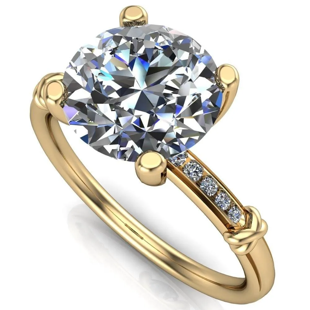 Etta Round Center Stone 4 Prong Diamond Channel Set Ring