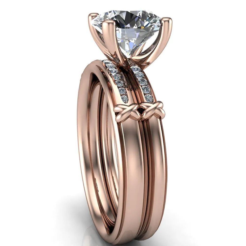 Etta Round Center Stone 4 Prong Diamond Channel Set Ring