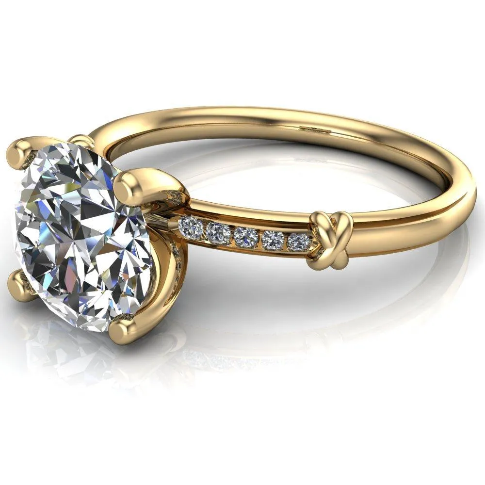 Etta Round Center Stone 4 Prong Diamond Channel Set Ring