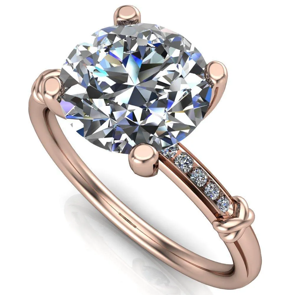 Etta Round Center Stone 4 Prong Diamond Channel Set Ring