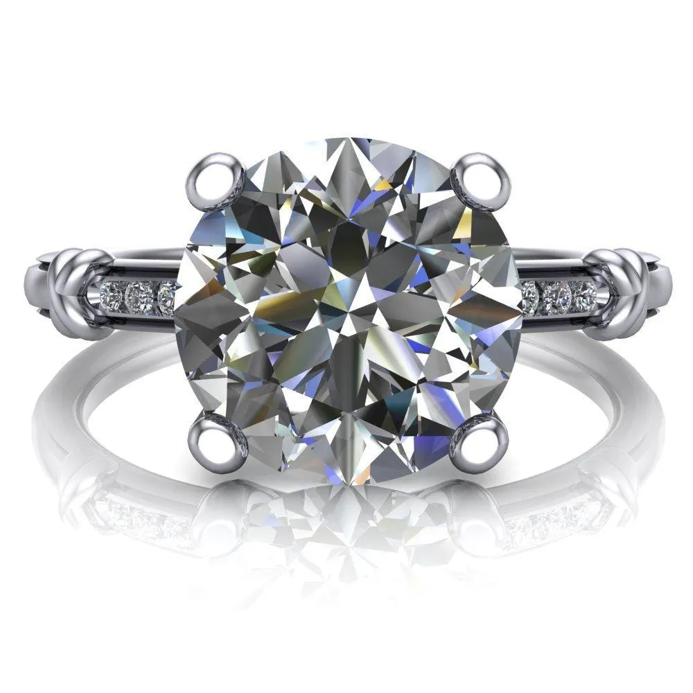 Etta Round Center Stone 4 Prong Diamond Channel Set Ring