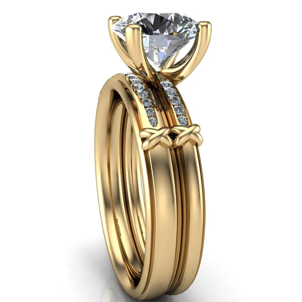 Etta Round Center Stone 4 Prong Diamond Channel Set Ring