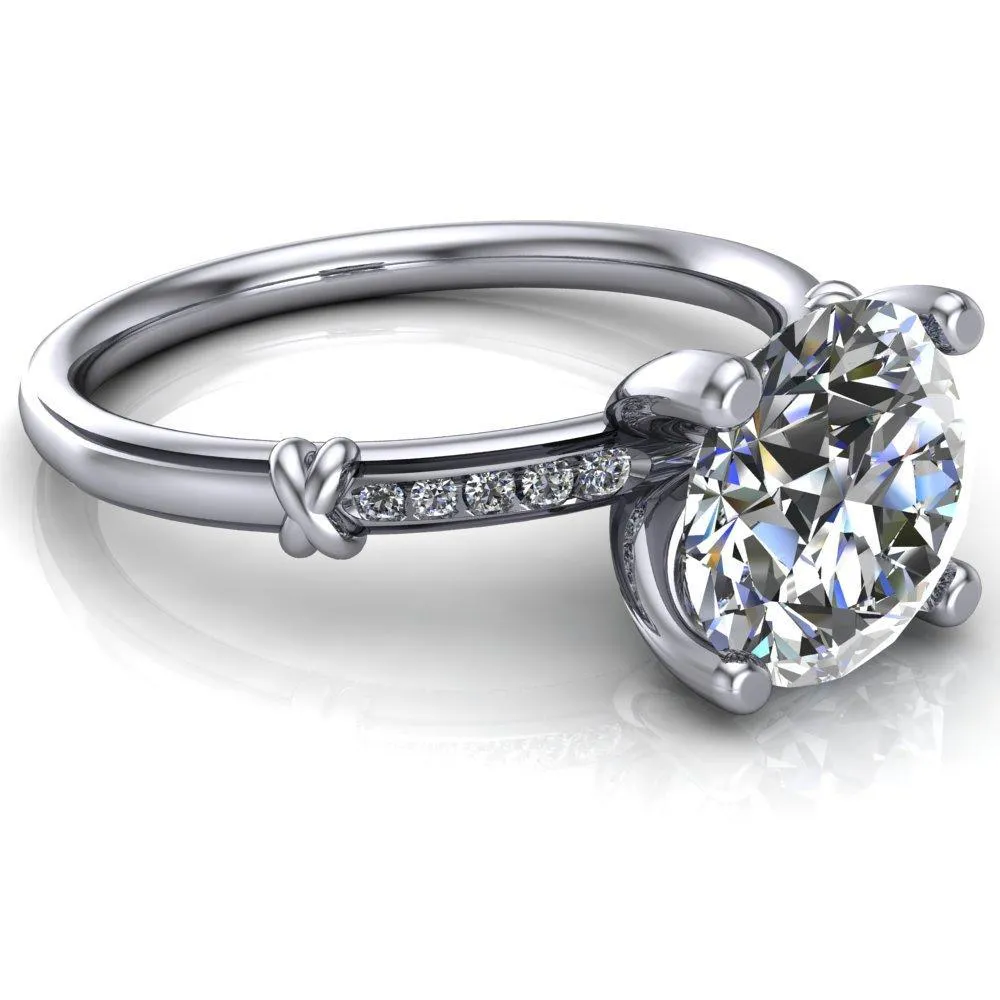 Etta Round Center Stone 4 Prong Diamond Channel Set Ring