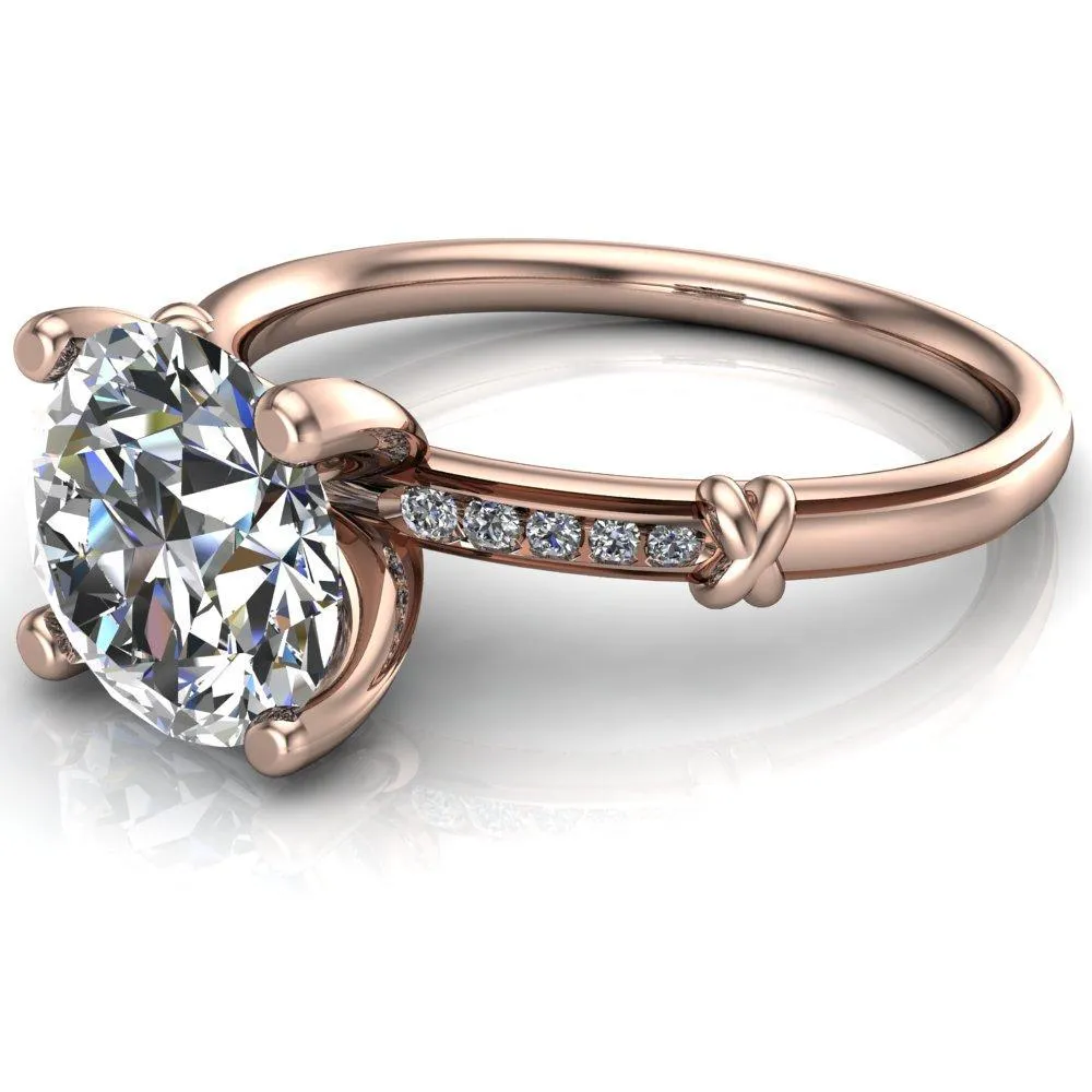 Etta Round Center Stone 4 Prong Diamond Channel Set Ring