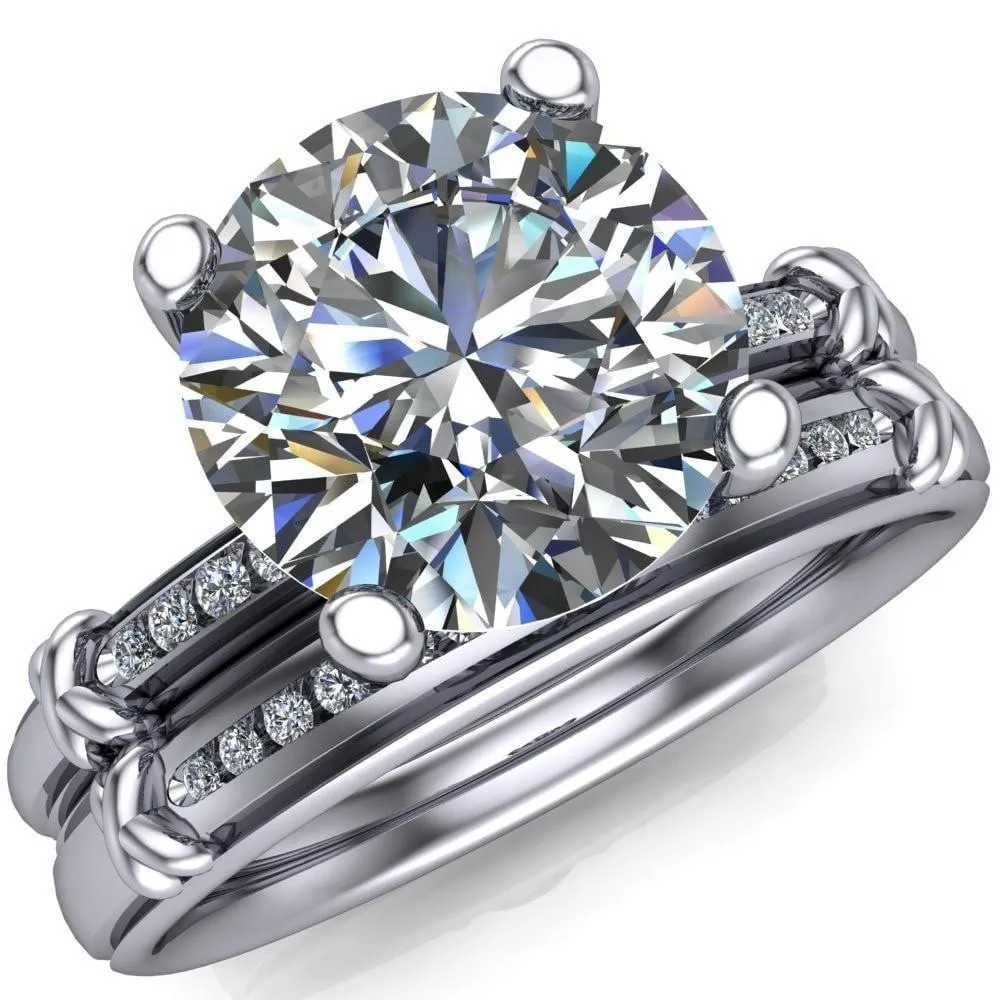Etta Round Center Stone 4 Prong Diamond Channel Set Ring