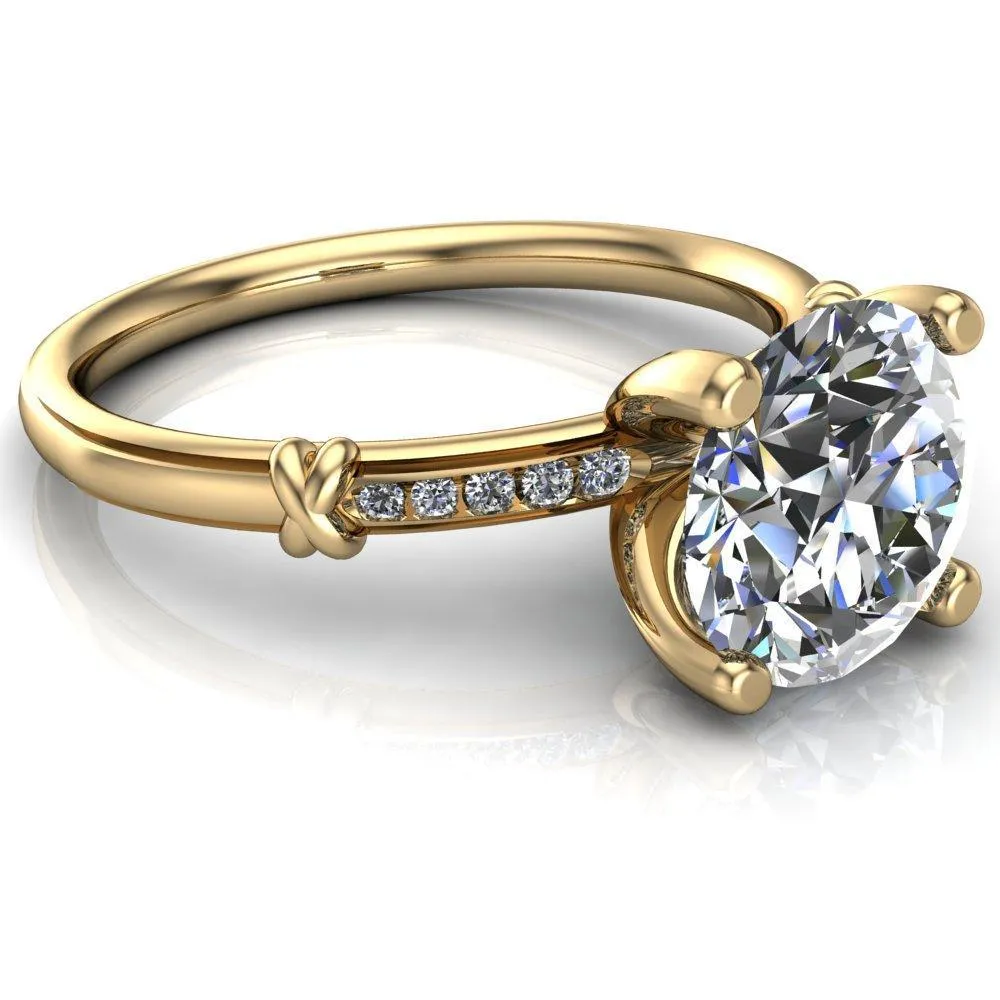 Etta Round Center Stone 4 Prong Diamond Channel Set Ring