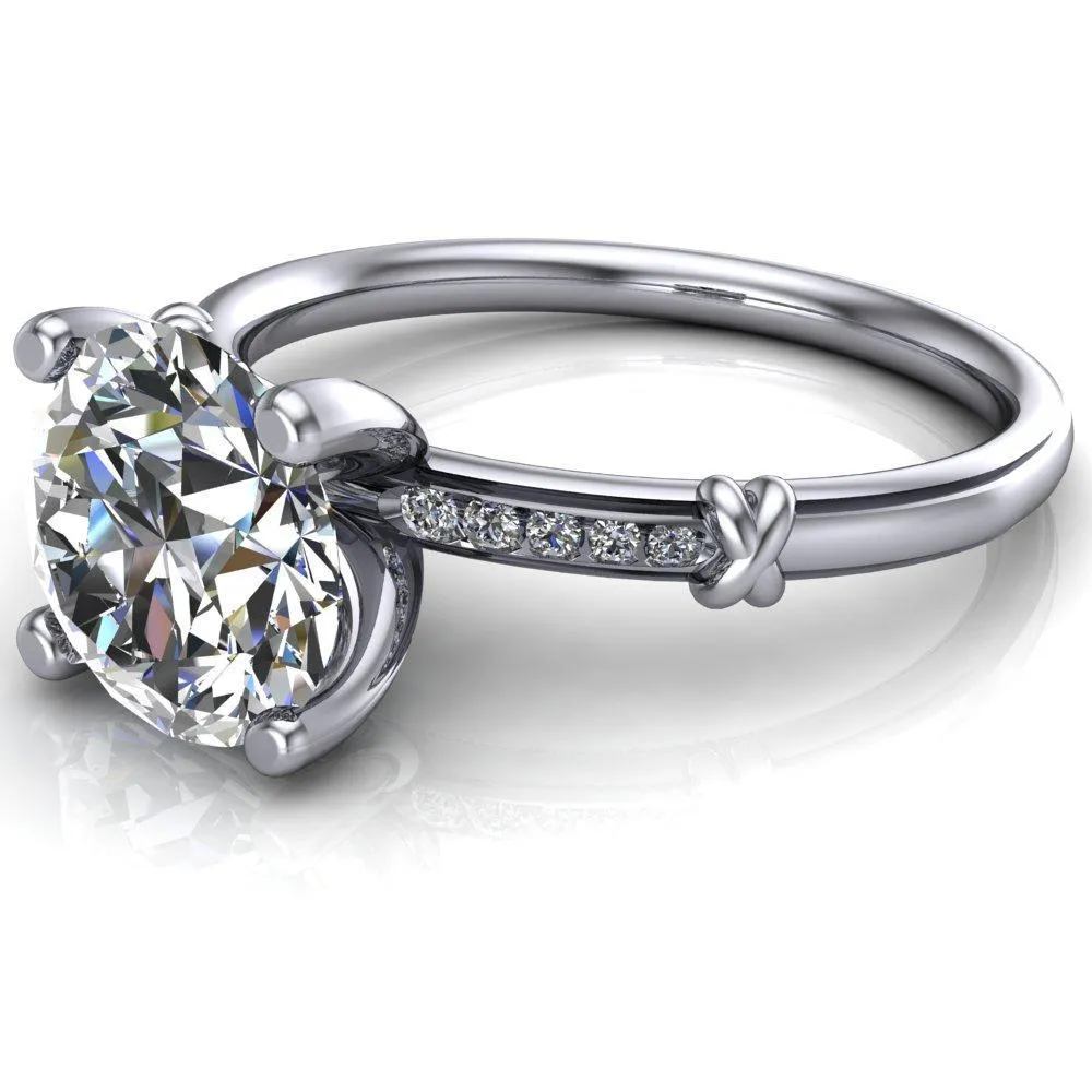 Etta Round Center Stone 4 Prong Diamond Channel Set Ring