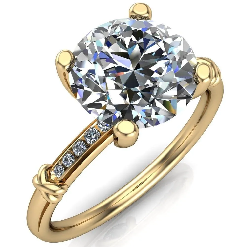 Etta Round Center Stone 4 Prong Diamond Channel Set Ring