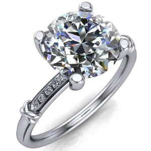 Etta Round Center Stone 4 Prong Diamond Channel Set Ring