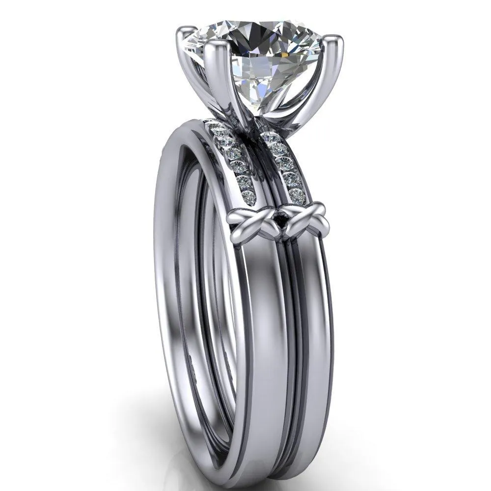 Etta Round Center Stone 4 Prong Diamond Channel Set Ring