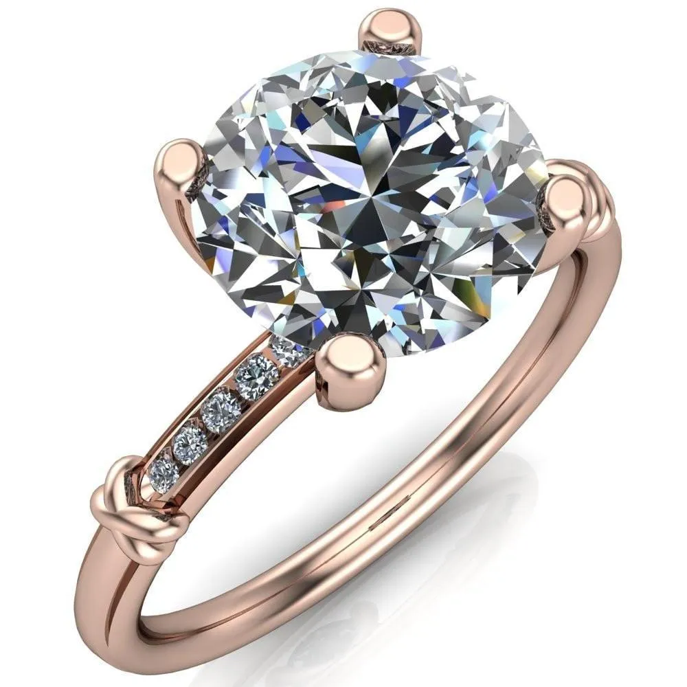 Etta Round Center Stone 4 Prong Diamond Channel Set Ring